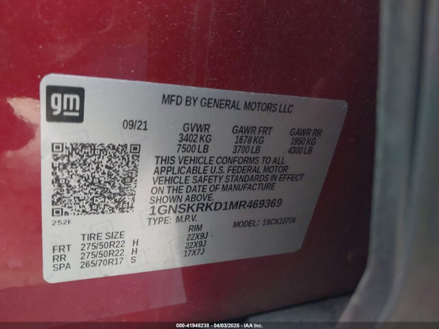 1GNSKRKD1MR469369 Chevrolet TAHOE RST