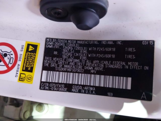 5TDZKRFH6FS079022 Toyota Highlander Le Plus V6