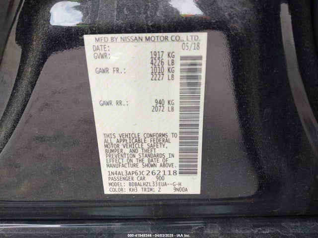 1N4AL3AP6JC262118 Nissan Altima 2.5 Sr