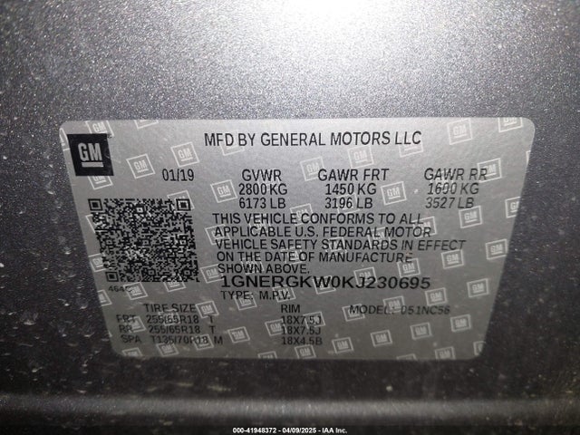 1GNERGKW0KJ230695 Chevrolet Traverse 1lt