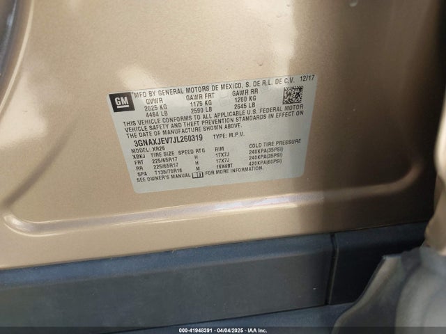 3GNAXJEV7JL260319 Chevrolet EQUINOX LT