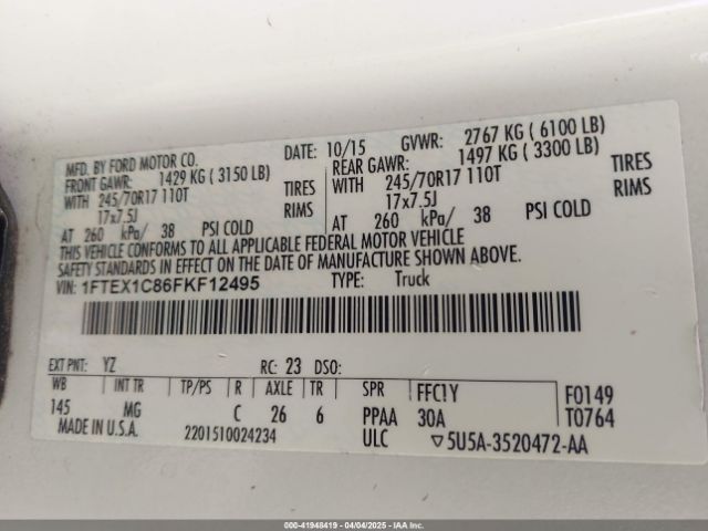 1FTEX1C86FKF12495 Ford F-150 Xlt