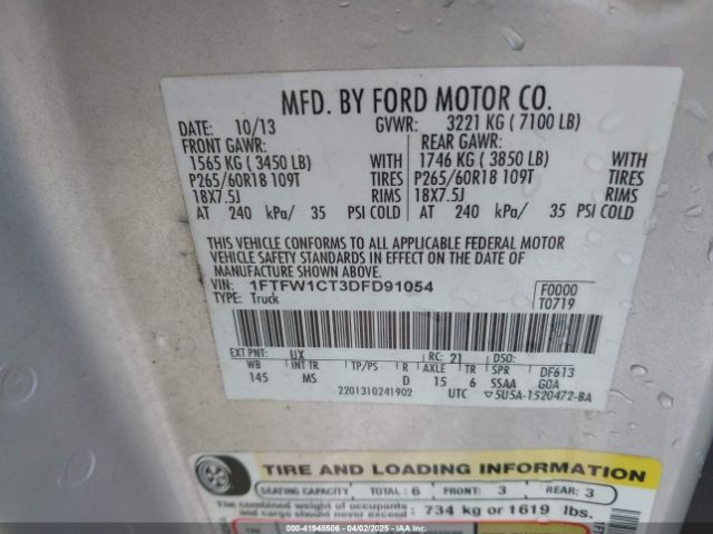 2013 FORD F-150 1FTFW1CT3DFD91054 Photo 8