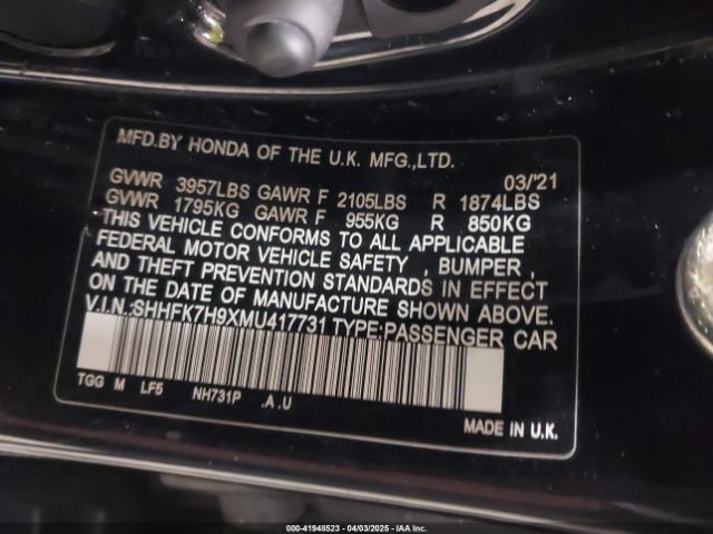 SHHFK7H9XMU417731 Honda Civic Sport Touring