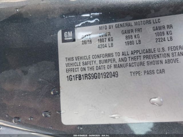 1G1FB1RS9G0192049 Chevrolet Camaro 1lt