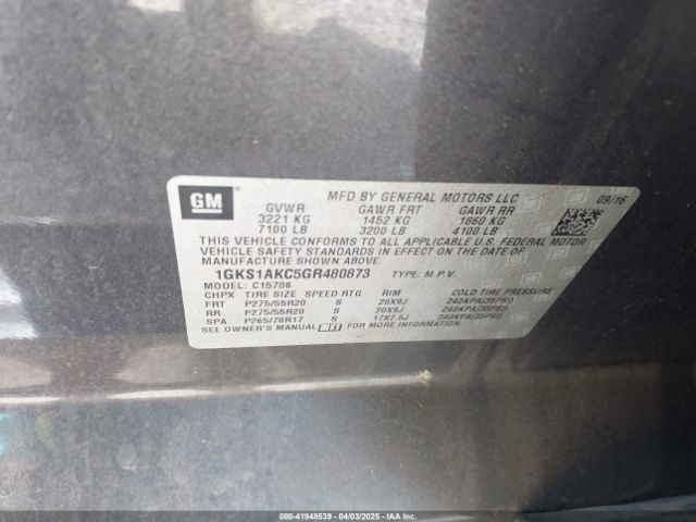 1GKS1AKC5GR480873 GMC YUKON SLE