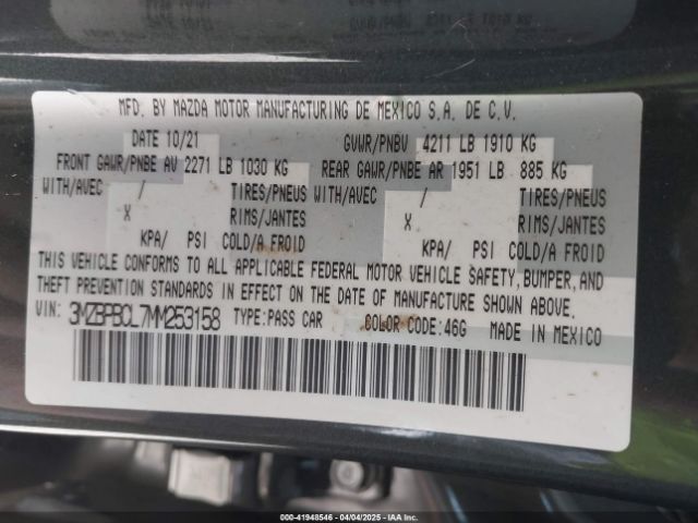 3MZBPBCL7MM253158 Mazda Mazda3 Preferred