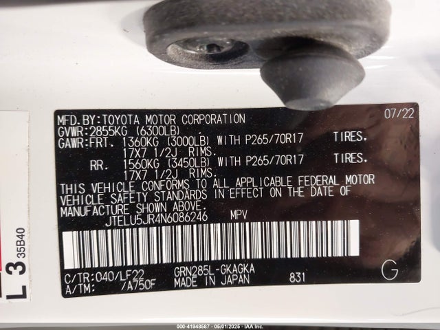 JTELU5JR4N6086246 Toyota 4runner Sr5 Premium/trd Sport/trd Off Road/trd Pro