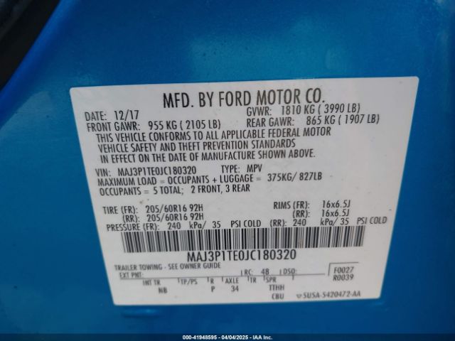 MAJ3P1TE0JC180320 Ford Ecosport Se