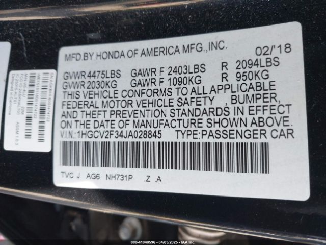 1HGCV2F34JA028845 Honda Accord Sport 2.0t