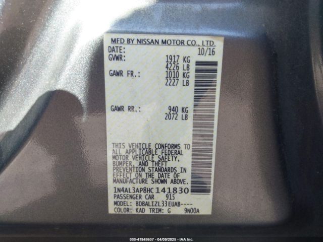 1N4AL3AP8HC141830 Nissan Altima 2.5 Sv