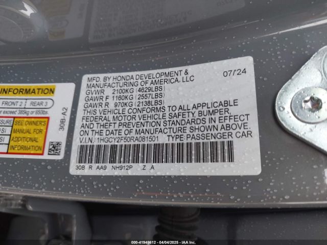 1HGCY2F50RA081501 Honda Accord Hybrid Sport