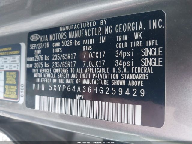 5XYPG4A36HG259429 KIA Sorento 2.4l L