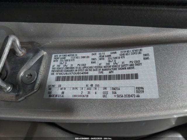 1FMCU9JX7GUB34598 Ford Escape Titanium