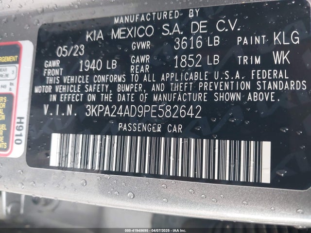 3KPA24AD9PE582642 KIA mpi gamma ii