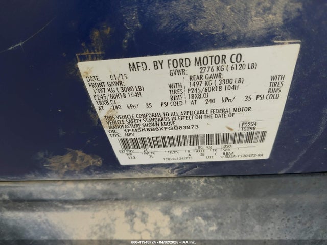 1FM5K8B8XFGB83873 Ford Explorer