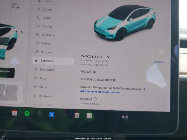 5YJYGDEE7MF303536 Tesla Model Y Long Range Dual Motor All-wheel Drive