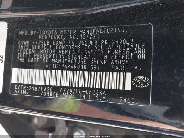 4T1G11AK4RU881594 Toyota CAMRY SE