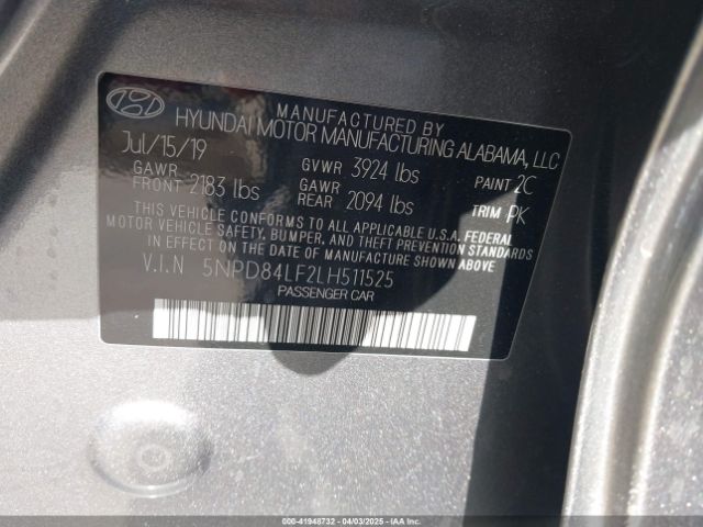 5NPD84LF2LH511525 Hyundai ELANTRA SEL