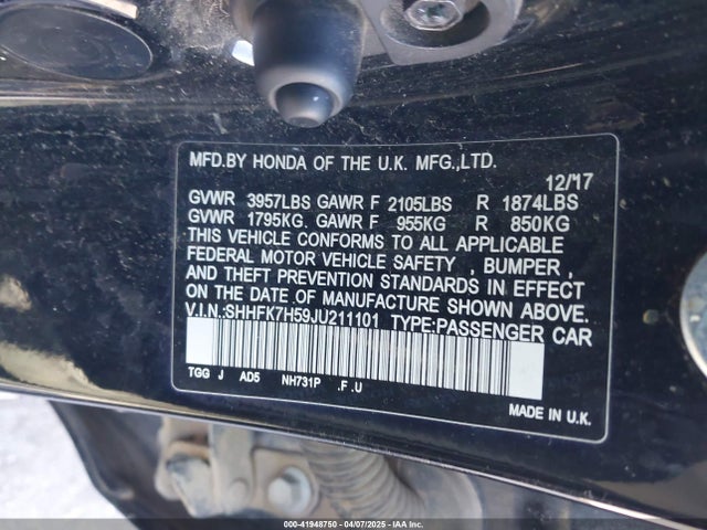 SHHFK7H59JU211101 Honda CIVIC EX