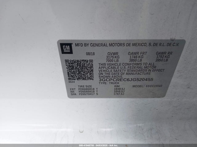 3GCPCREC6JG520455 Chevrolet Silverado 1500 1lt