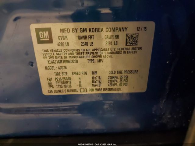 KL4CJ1SM1GB603208 Buick Encore Sport Touring