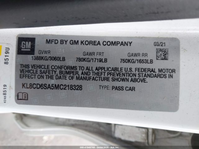 KL8CD6SA5MC218328 Chevrolet Spark Fwd 1lt Automatic