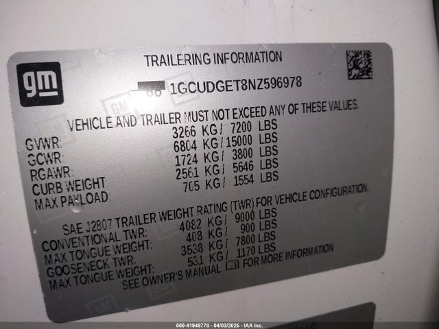 1GCUDGET8NZ596978 Chevrolet Silverado 1500 4wd  Short Bed Ltz