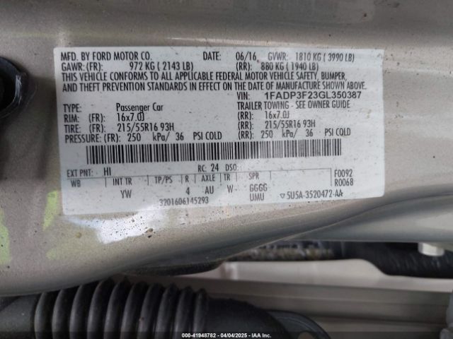1FADP3F23GL350387 Ford FOCUS SE
