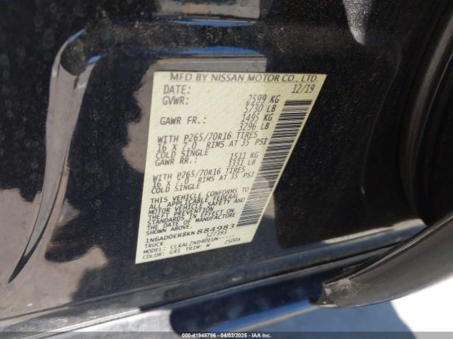1N6AD0ER8KN884983 Nissan Frontier Sv