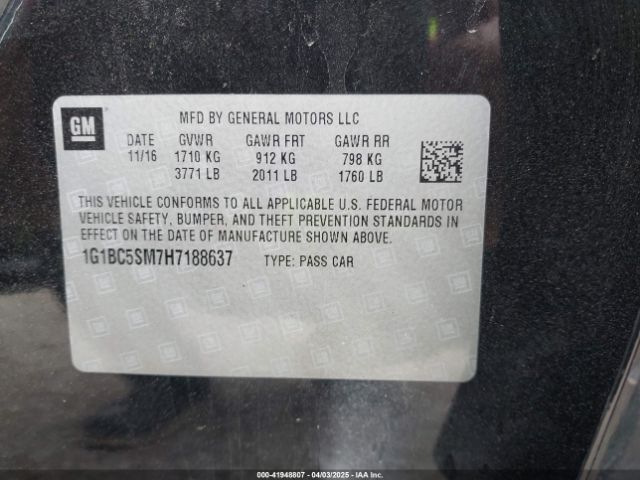 1G1BC5SM7H7188637 Chevrolet Cruze Ls Auto