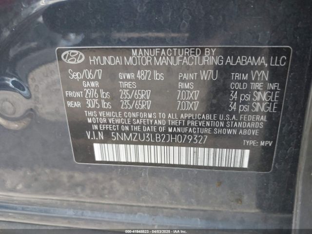 5NMZU3LB2JH079327 Hyundai Santa Fe Sport 2.4l