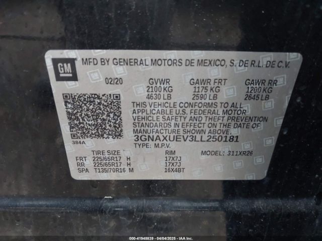 3GNAXUEV3LL250181 Chevrolet Equinox Awd Lt 1.5l Turbo