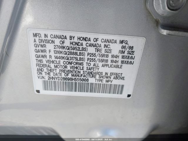 2008 ACURA MDX 2HNYD28698H555008 Photo 8