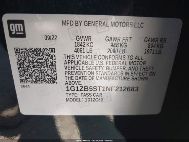 1G1ZB5ST1NF212683 Chevrolet lfv - direct injection, variable valve timing, gen 1 gmna