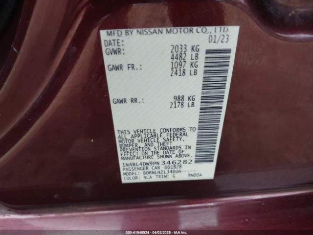 1N4BL4DW9PN346282 Nissan Altima Sv Intelligent Awd