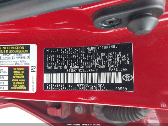 4T1BK1FK7EU543472 Toyota Camry Se V6