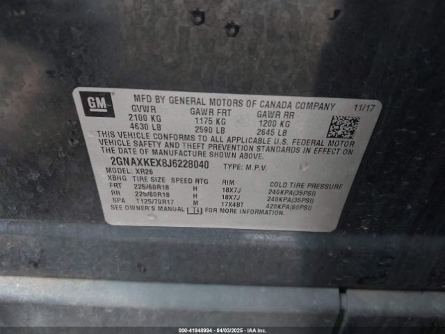 2GNAXKEX8J6228040 Chevrolet EQUINOX LT