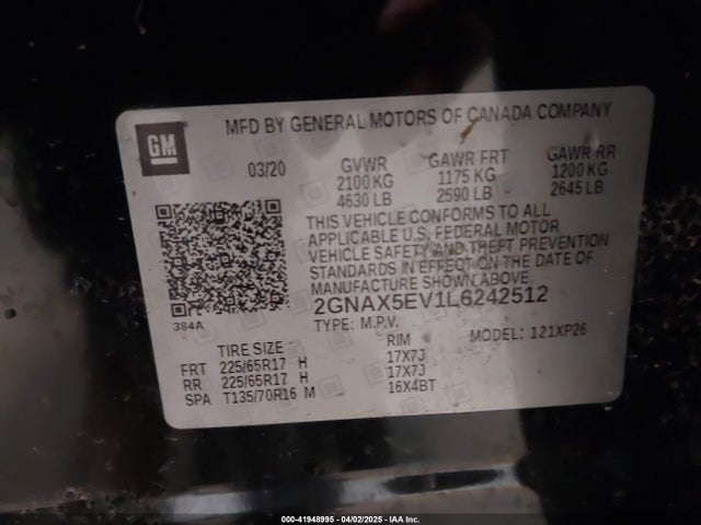 Chevrolet Equinox Awd 1fl 2020 2GNAX5EV1L6242512 Image 9