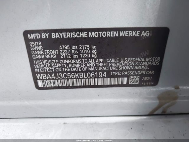 WBA4J3C56KBL06194 BMW 430i Gran Coupe Xdrive