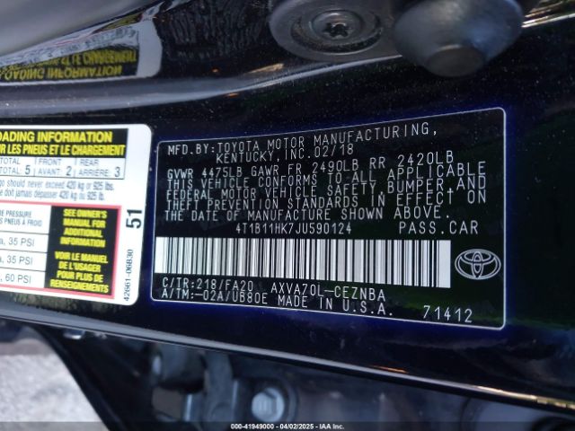 4T1B11HK7JU590124 Toyota CAMRY LE
