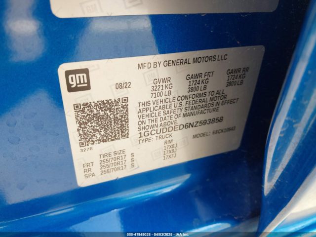 1GCUDDED6NZ593858 Chevrolet Silverado 1500