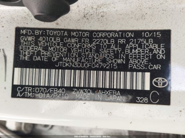 JTDKN3DU0F0479215 Toyota Prius Three