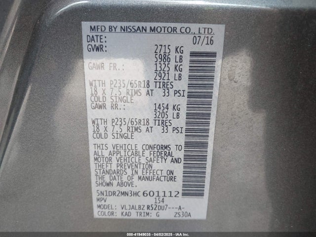 Nissan Pathfinder S 2017 5N1DR2MN3HC601112 Image 9