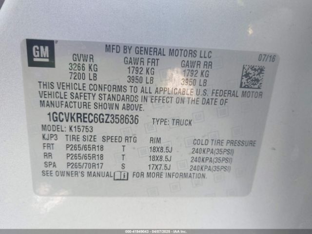 1GCVKREC6GZ358636 Chevrolet Silverado 1500 2lt