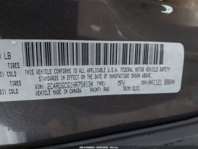 2C4RDGCG1HR750134 Dodge Grand Caravan Sxt