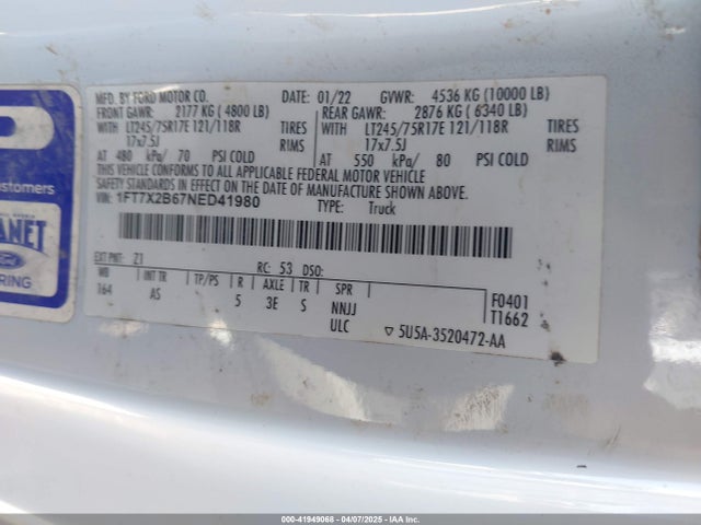 Ford F-250 Xl 2022 1FT7X2B67NED41980 Image 9