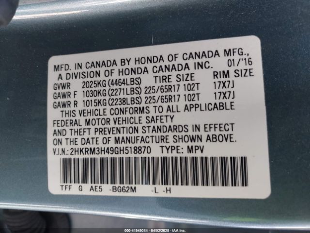 2HKRM3H49GH518870 Honda CR-V SE