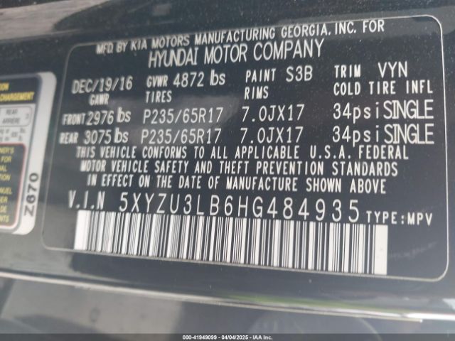 5XYZU3LB6HG484935 Hyundai Santa Fe Sport 2.4l