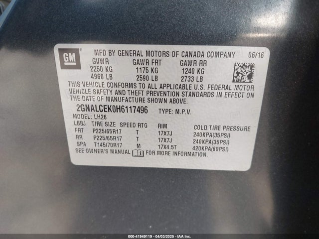 2GNALCEK0H6117496 Chevrolet EQUINOX LT